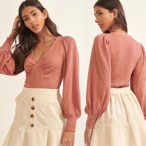 Cassie V Neck Bishop Sleeve Bodysuit